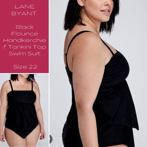 LANE BYANT Black Flounce Handkerchief Tankini Top Swim Suit - Size 22